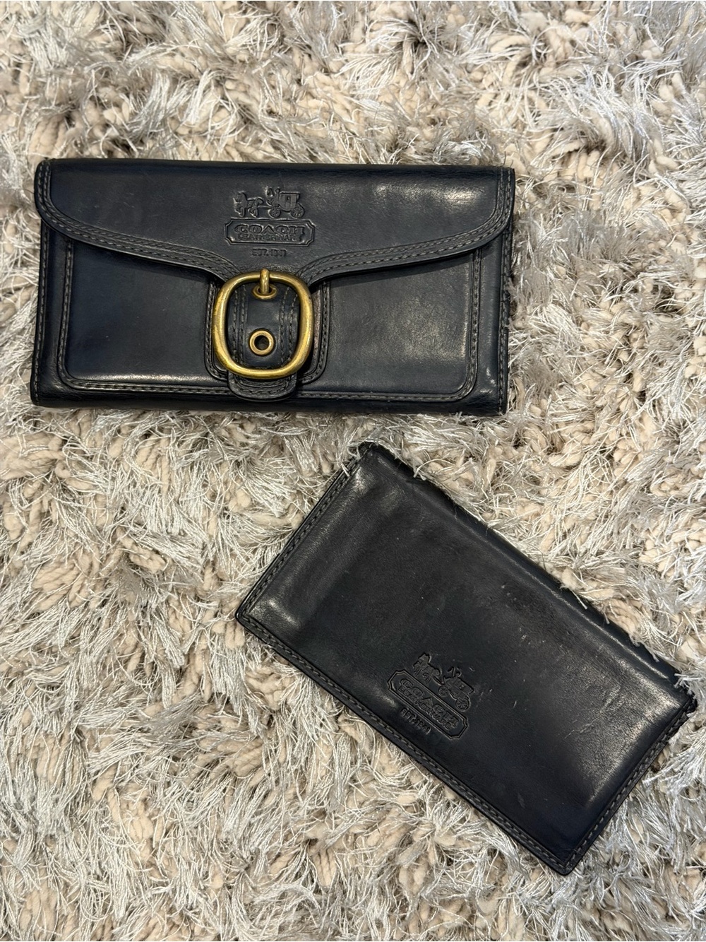 Vintage Coach Black Leather Wallet with Signature Buckle